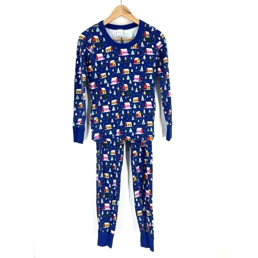 Hanna Andersson Pajama Set Size Small Women Blue Hygge House Print Long John